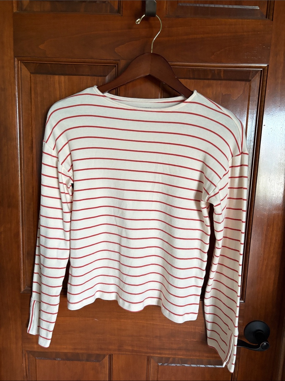 Cream & Orange Striped Long Sleeve Top w/ Notched Accents On Sleeves- Women's XS